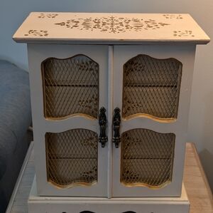 Jewelry Box Armoire Music Box Antique 4 Drawer Vintage French Provincial 1970